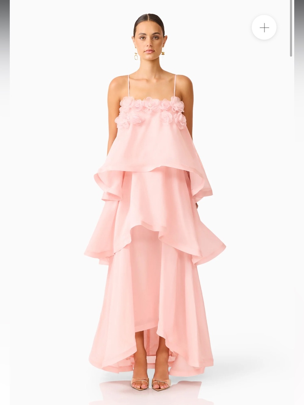 elliatt swallotail pink 3d floral applique tiered maxi gown dress size XXS NEW